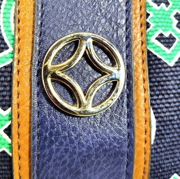 Croft & Barrow - Navy & Teal Patterned Satchel Crossbody Bag with Tan Faux Leath - Picture 3 of 7